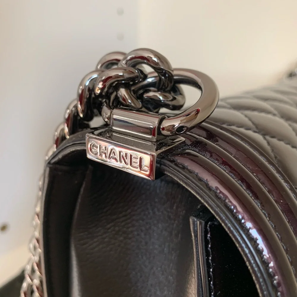 Chanel patent mirrored palladium jumbo le boy bag